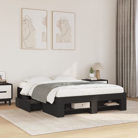 Bed Frame without Mattress Black 135x190 cm Double Engineered Wood vidaXL (1/5)