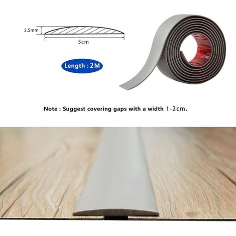 Tira de umbral de 2 m, barra de umbral autoadhesiva de PVC, tira de transición para suelos, para el espacio entre baldosas y suelos de madera, 5 cm, gris (1/3)
