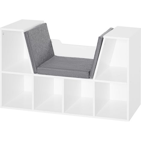 Bibliothèque banc 2 en 1 avec coussins et 6 compartiments ouverts pour salon chambre et bureau 102 x 30 x 61 cm gris (1/5)