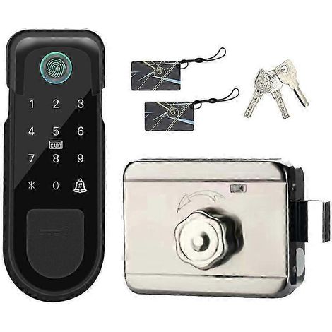 Serrure de porte à empreinte digitale Bluetooth, compatible avec l'entrée sans clé, accessible par reconnaissance d'empreinte digitale et compatible avec les clés à carte à puce. (1/5)