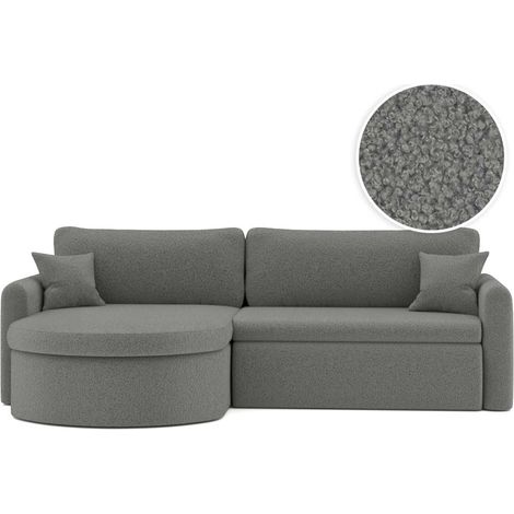 Canapé d'angle reversible convertible 4 places VERA en tissu bouclette - Gris foncé (1/5)