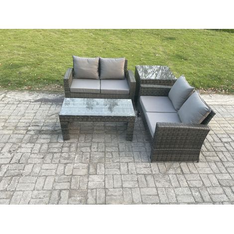 Fimous 4 Stücke Lounge Poly Rattan Gartenmöbel Set mit Sofa und Tisch für den Garten Dunkelgrau Gemischt (1/5)
