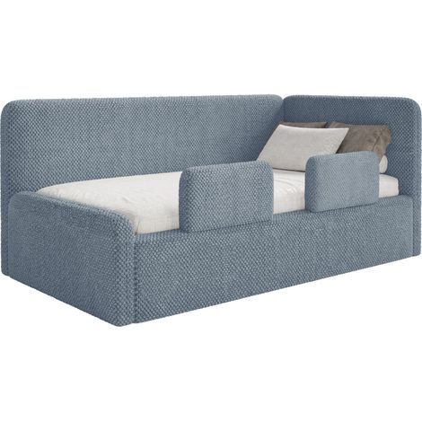 Selsey Fanko – Kinderbett 90x200 cm mit Rausfallschutz, Matratze, Kopfteil rechts, Plüsch, Blau