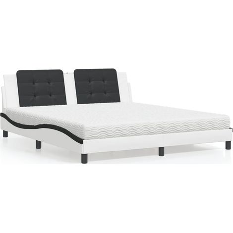 Bett mit Matratze "Zadar" Weiß und Schwarz 180x200 cm Kunstleder (1/5)