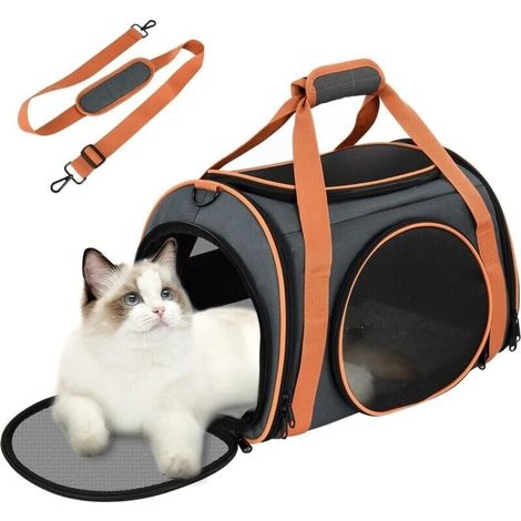 Cat Carrier Bag, Breathable and Foldable Cat Carrier, Cat Carrier Cage with Large Space, Cat Carrier Bag with Removable Plush Mat, Cat Carrier Basket - LIAIKI