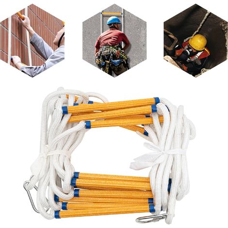 Strickleiter, 10m Feuerfeste Rettungsleiter mit 2 Karabiner für Feuerwehr Rettung für 3-4 Stöckiges Haus, Baumhaus, Balkon und Geländer, Tragfähigkeit bis zu 200KG von Poweka