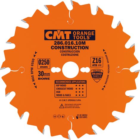 286.016.10M LAME CIRCULAIRE POUR CONSTRUCTION AVEC LIMITEUR HW 250x2.8/1.8x30 Z16 5'ATB