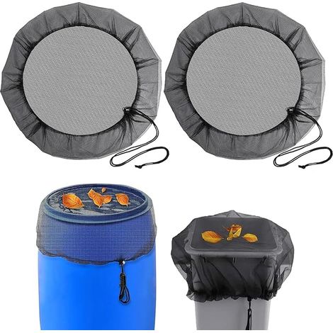 2 Pieces Rain Tank Netting, 80 cm Adjustable Protective Net, Rain Barrel Protection Net with Drawstring, Water Catcher Netting, Mosquito Leaf Protection (1/5)
