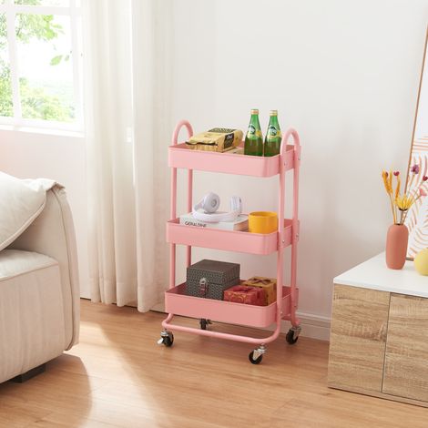 Carro de servicio Pyhäntä con 3 cestas acero 79x46x35 cm - Rosa [en.casa]