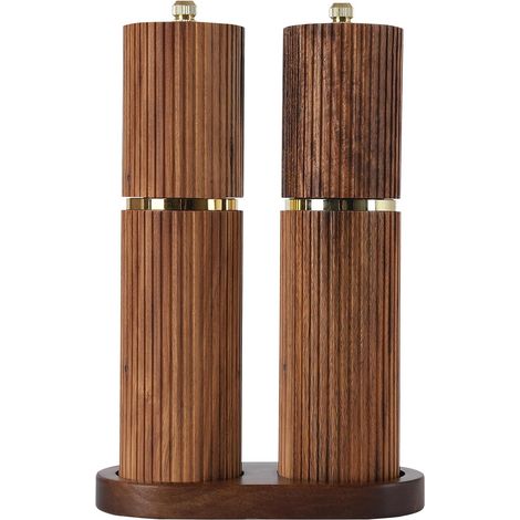 Ensemble moulin à poivre et à sel en bois - Manuel - Rechargeable - Réglable - Avec plateau en bois (1/5)
