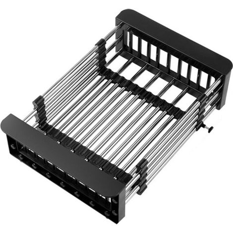 Passoire Rétractable Inox pour Évier, Grande Grille Gris Foncé pour Légumes Fruits Vaisselle, Design Solide Portant Lourd