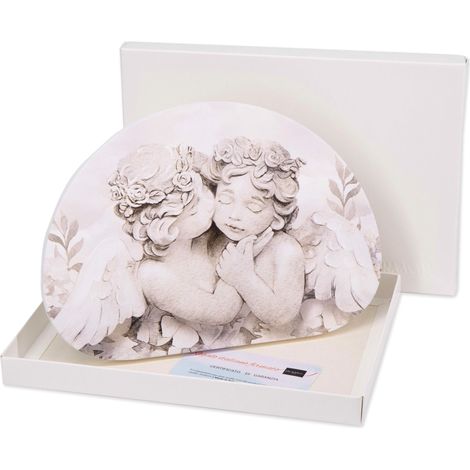 Lupia - Bomboniera con Scatola bianca Quadretto in legno MEMORY ANGELS IN FLOWER 15x21 cm, idea regalo per Matrimonio Cresima Comunione Battesimo Anniversario Compleanno (1/4)