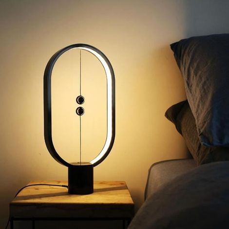 USB Lampe magnetique, Lampe de bureau LED, Lampe de bureau design en bois, Lampe de chevet design bois , 5W, 1A - Noir (1/4)