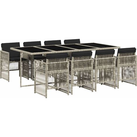 Maison Exclusive - Set Pranzo da Giardino 9pz con Cuscini Grigio Chiaro Polyrattan