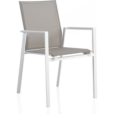 4er-Pack weiße Aluminium-Sessel, cremefarbenes Textilene, Farbe Weiß (1/5)