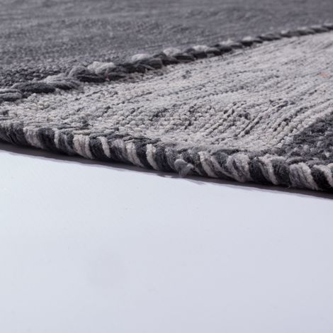 Paco Home Designer Teppich Webteppich Kelim Handgewebt 100% Baumwolle Modern Gemustert Grau 120x170 cm