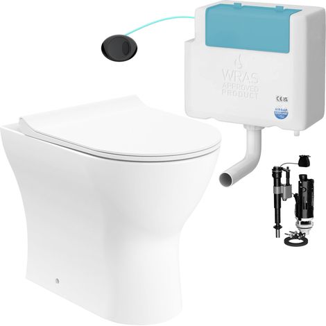 Gloss White Rimless Back to Wall Toilet and Concealed Cistern Set - Bottom Entry (1/4)