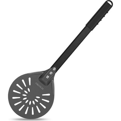 Pelle à pizza perforée, spatule ronde à pizza de 17,8 cm, poignée antidérapante de 42 cm, pelle à pizza en aluminium anodisé robuste, longueur totale de 57,5 cm pour retourner (1/5)