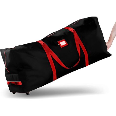 Sac de rangement pour sapin Noël artificiel Convient aux sapins 9 pi imperméable 600D avec poignées et roulettes 2,74 m Tissu Noir (1/4)