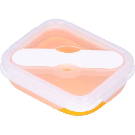 Boîte-repas isolante en silicone avec couverts intégrés, idéale bureau école, 600ml orange