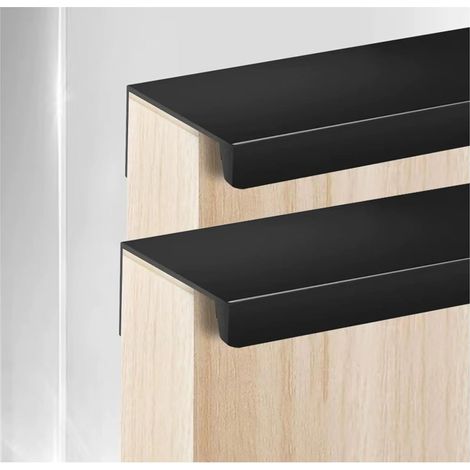 Juego de 8 tiradores ocultos de aluminio para armarios - Tiradores para cajones - Tiradores invisibles - Tiradores para armarios de cocina - Negro - 30 cm - Borde en ángulo recto (1/5)