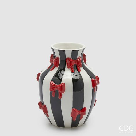 EDG Enzo De Gasperi Vaso Anfora con Fiocchi H 19 Cm D 14 Cm Ceramica Bianco Nero