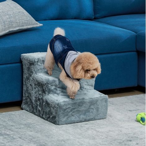 Hunde-Treppe mit 3 Stufen, 46 x 35 x 35 cm, Spanplatte, hellgrau OKMYHOME (1/5)