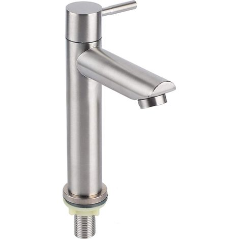 Robinet Froid Simple Robinet D'eau Froide Simple Brossé en Acier Inoxydable G1/2 avec Corps Haut Poignée Unique un Trou Pour Lavabo (1/5)