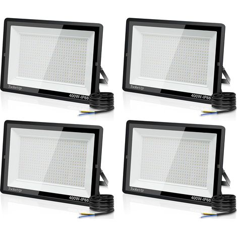 4PCS 400W Projecteur LED Extérieur, Spot LED Exterieur 40000LM Super Lumineux 6500K Blanc Froid Éclairage de Sécurité Extérieur IP66 Imperméable pour Garage Jardin Terrasse Parking