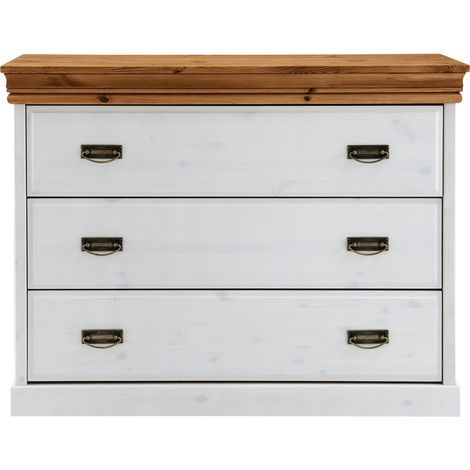 Kommode SAVONA-69 in Kiefer massiv weiß mit honig, B/H/T: ca. 107/84/41 cm (1/4)