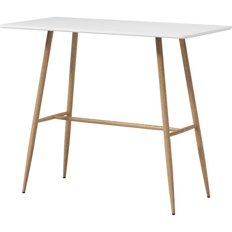 Rechteckiger Bartisch für 4 Personen, Gestell aus Stahl in Holzoptik, einfache Montage, 118 x 58 x 98 cm, weiß