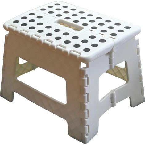 Tabouret Pliant avec poignée de Transport Compact Pliable Tabouret de Bricolage Repose-Pieds Échelle Poids Maximum 150 kg (Blanc