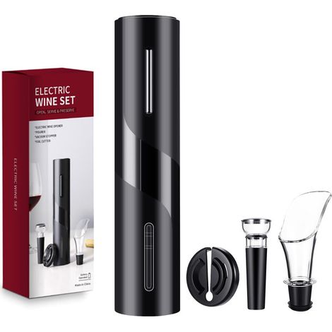 Ouvre-porte électrique 3 en 1 noir avec coupe-film et tournevis pour bouteilles de vin, accessoire de cuisine intelligent et automat (1/5)