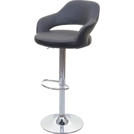 Barhocker HHG-737, Barstuhl Tresenhocker Drehhocker, mit Lehne Kunstleder grau-schwarz