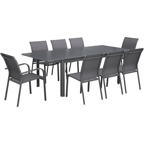 sweeek - Ausziehbarer Gartentisch, 6 Stühle, 2 Sessel aus Aluminium und Textilene (1/5)