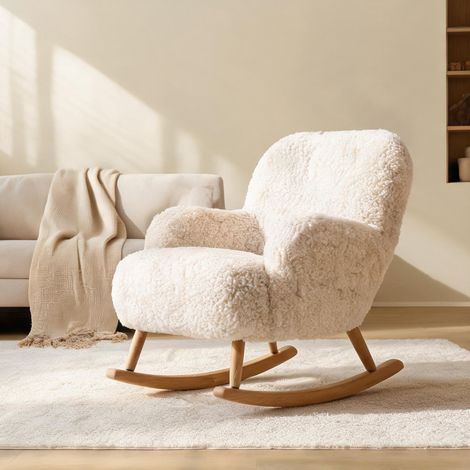 Fauteuil crème en laine bouclée 94 x 70 x 100 cm (1/5)
