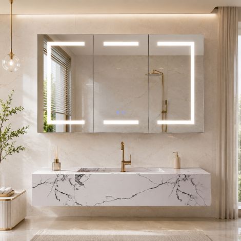 Armoire de toilette intelligente avec éclairage 3 couleurs - anti-buée - étagères réglables - prise EU et espace papier - Design moderne salle de bain (1/5)