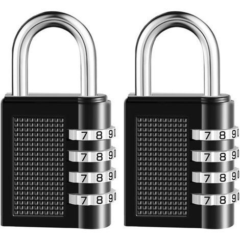 2 Pack casier combiné 4 chiffres cadenas imperméable extérieur pour casier de gymnase d’école, casier de sport, clôture, boîte à outils, porte, cas, rangement Hasp (noir)-INHHUB