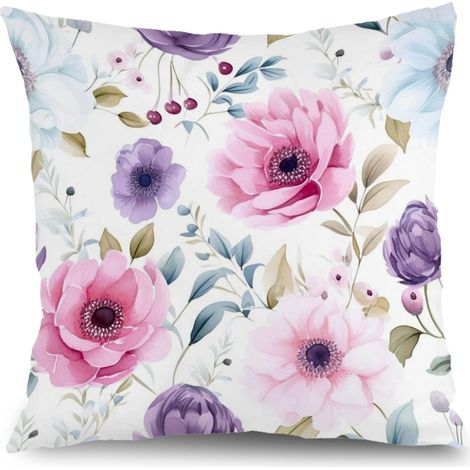 Housse de coussin floral plantes papillons, décoration canapé maison style rustique,45×45cm (1/5)