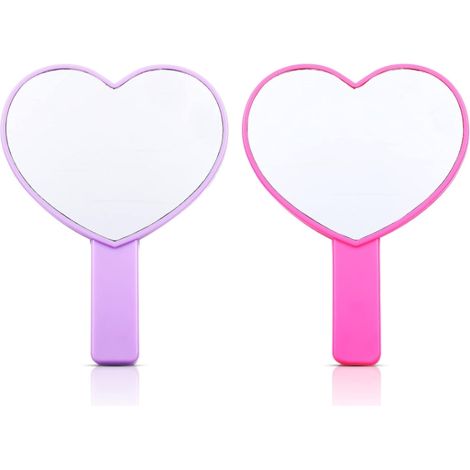 Miroir De Poche En Forme De Cœur - 7,3 X 5,1 Cm - En Plastique Ps - Pour Maquillage Et Soins Quotidiens - Lot De 2 (1/5)