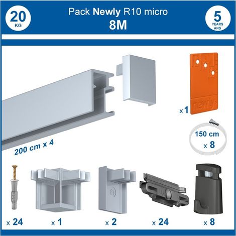 Pack complet 8 mètres cimaise R10 MICRO PERLON couleur Aluminium anodisé (1/5)