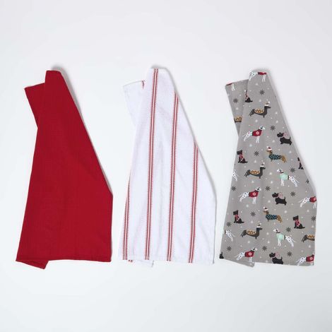 HOMESCAPES Dog Christmas Tea Towels Set of 2 (1/5)