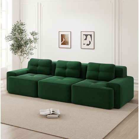 Sofá modular 3 plazas verde en pana con asiento profundo y sin montaje (1/5)