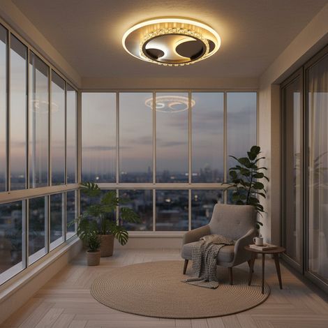 Lustre LED avec Cristal Ariella 39W Ronde Lumiere Gradable Noir (1/5)