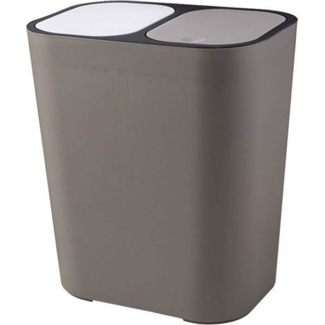 Poubelle double compartiment - - Recyclage - Rectangle - Bouton-poussoir - Gris - Facile à nettoyer (1/4)