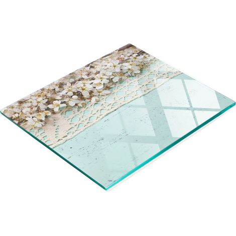 Tablero decorativo multifuncional de vidrio templado con dise帽o de flores de cerezo, 60x52 cm.