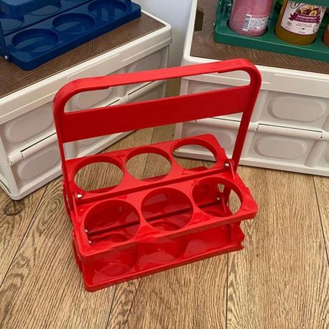 Porte-bouteilles portable rouge, pliable et uni, idéal pour ranger vos boissons et pique-niquer. (1/4)