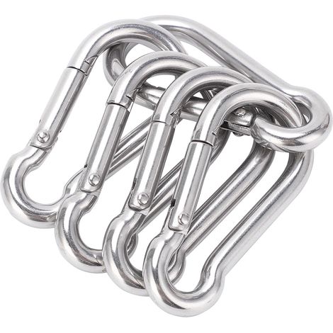 Lot de 5 mousquetons de 60 mm en acier inoxydable robuste à ressort pour le camping et la randonnée (1/5)