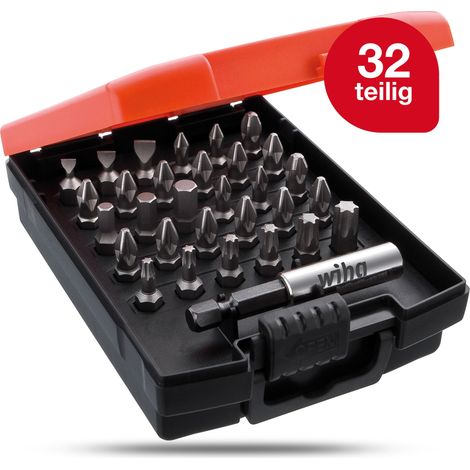 Wiha Bit Set 32-teilig inkl. Box I Standard 25 mm gemischt 1/4" C6,3 I Bitbox mit magnetischem Bithalter I Bitsatz für Akkuschrauber (26252) (1/5)