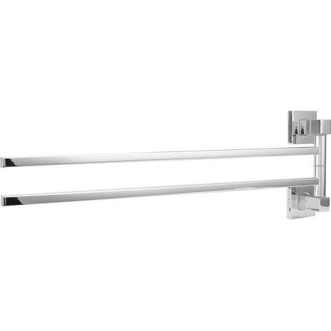 Porte-serviettes mural pivotant 180°, acier inoxydable, barre carrée, 2 barres, chromé, pour salle de bain, accessoire de douche. (1/5)